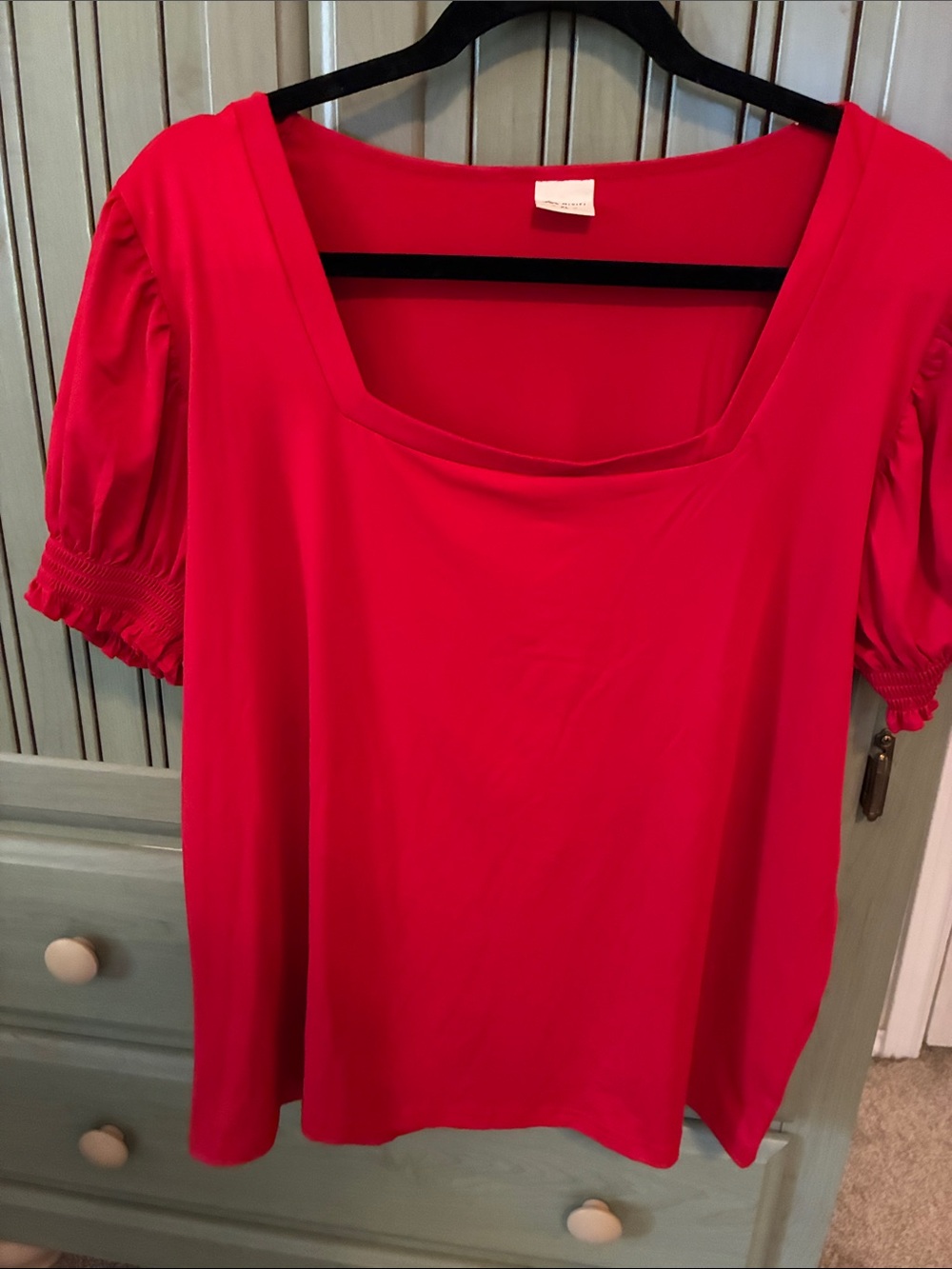Women’s Puff Sleeve Square Neck Tee — Red